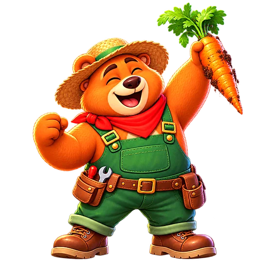 The bear cheering with a carrot