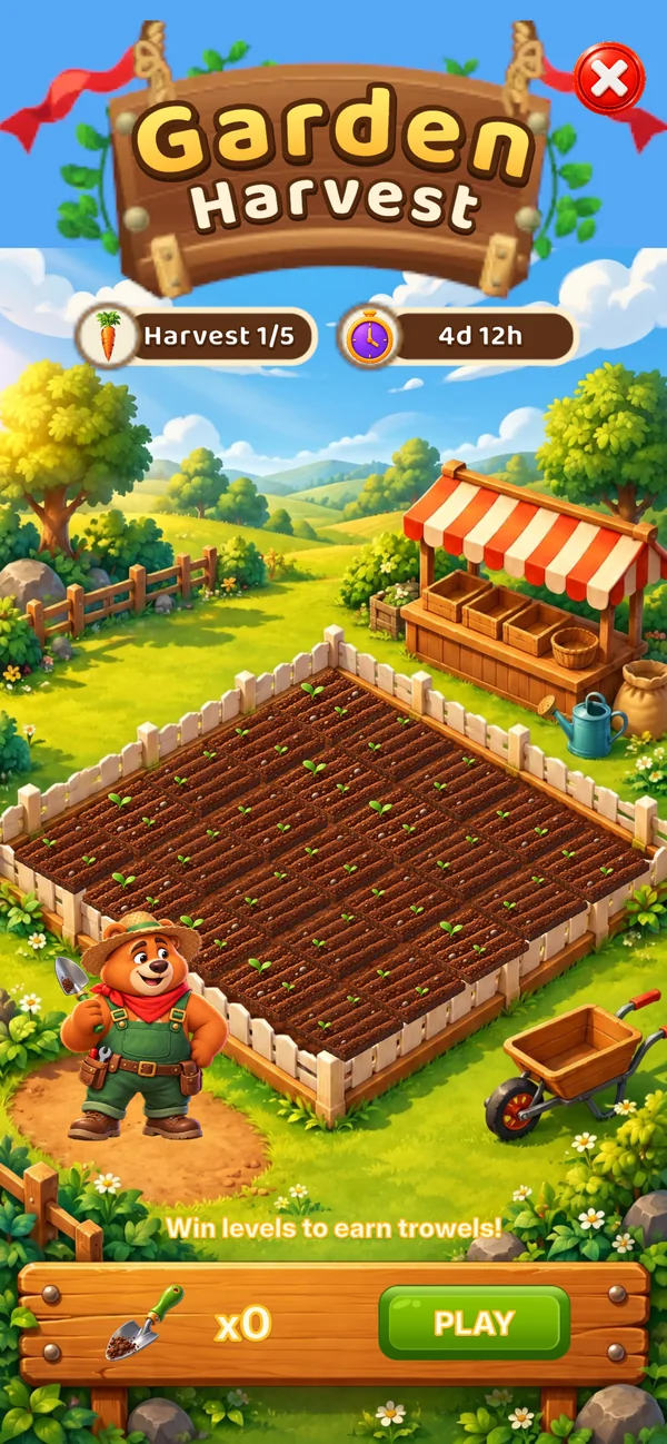 Garden Harvest event with the bear next to a vegetable plot