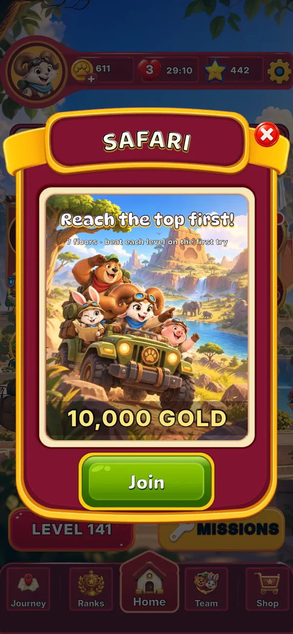 Safari invitation with the crew in a jeep and a 10,000 gold prize