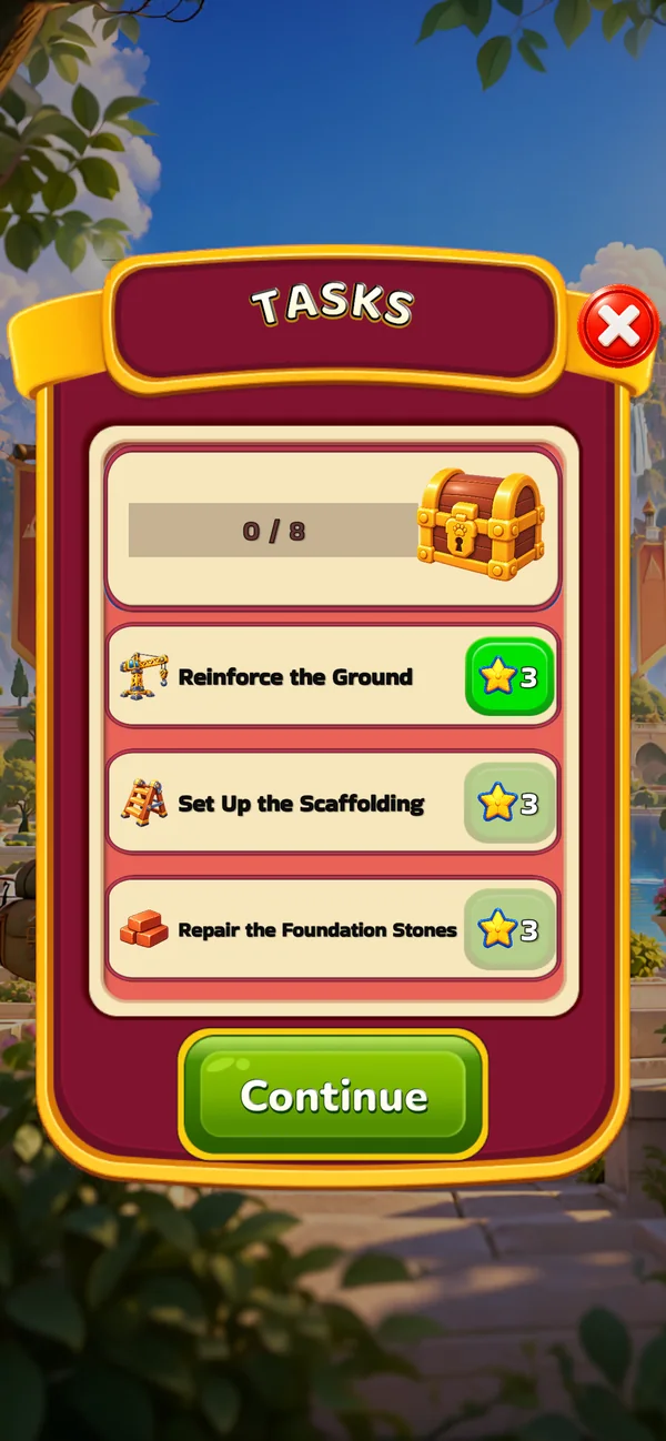 Repair task list where each task costs three stars