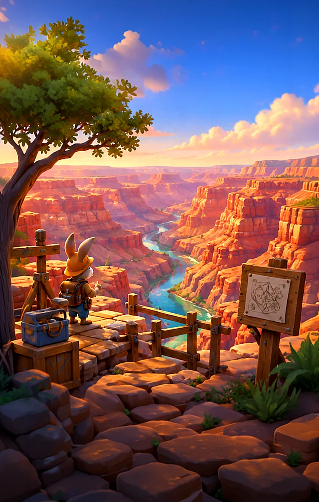A canyon trail with a signpost, waiting for the crew